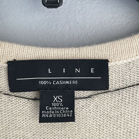 LINE 100% Cashmere Sweater Racerback Size XS S Beaded Neckline SOFT Quiet Luxury - Picture 3 of 15